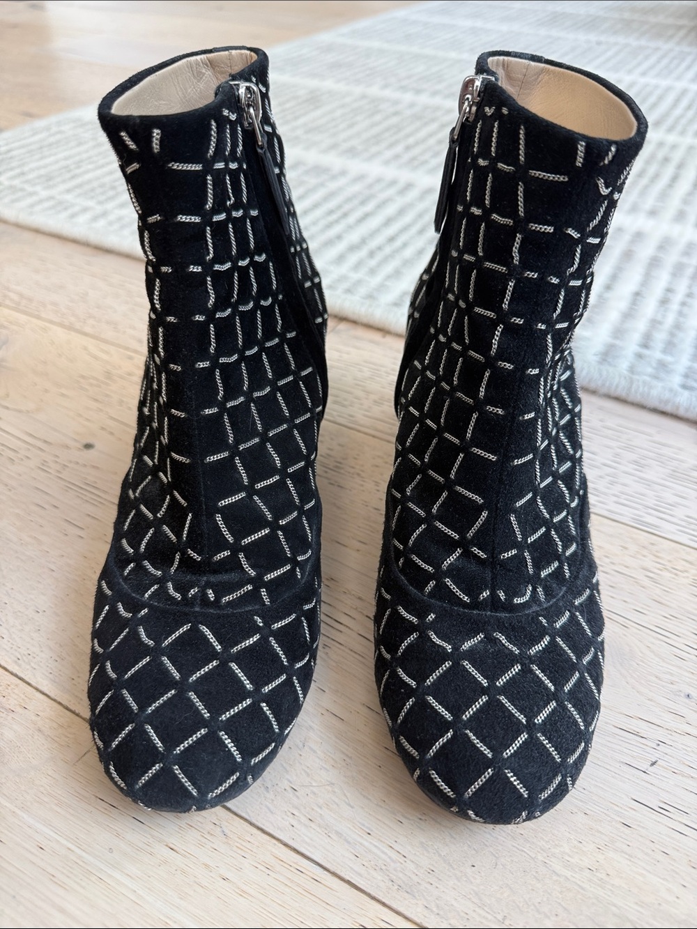 CHANEL Black Suede Chain Detail Ankle Boots